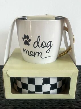 Croton White Dog Mom Ceramic Mug with Gold Handle and Black Paw
